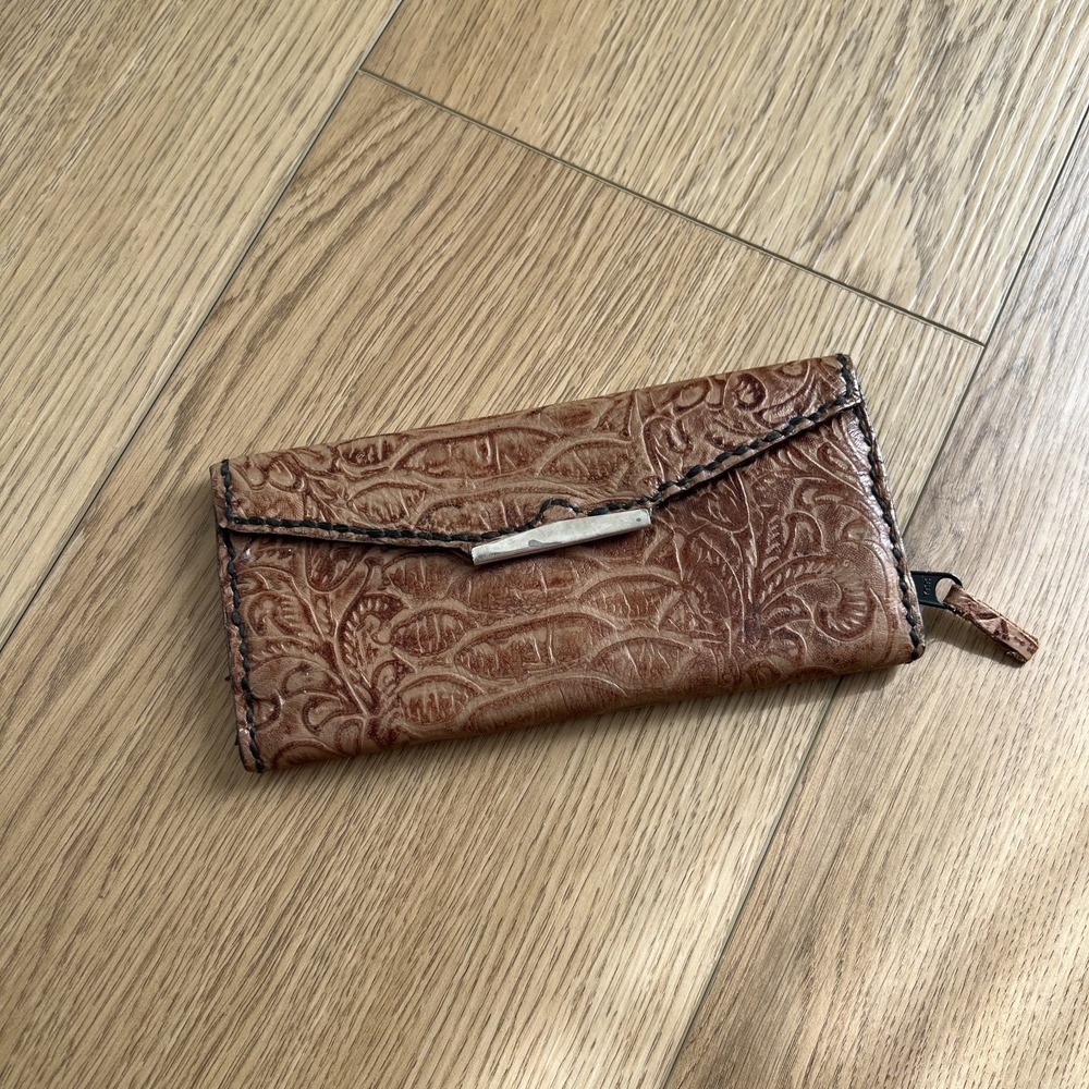 Vintage Hand-Tooled Leather Clutch Wallet, Floral Western-Inspired